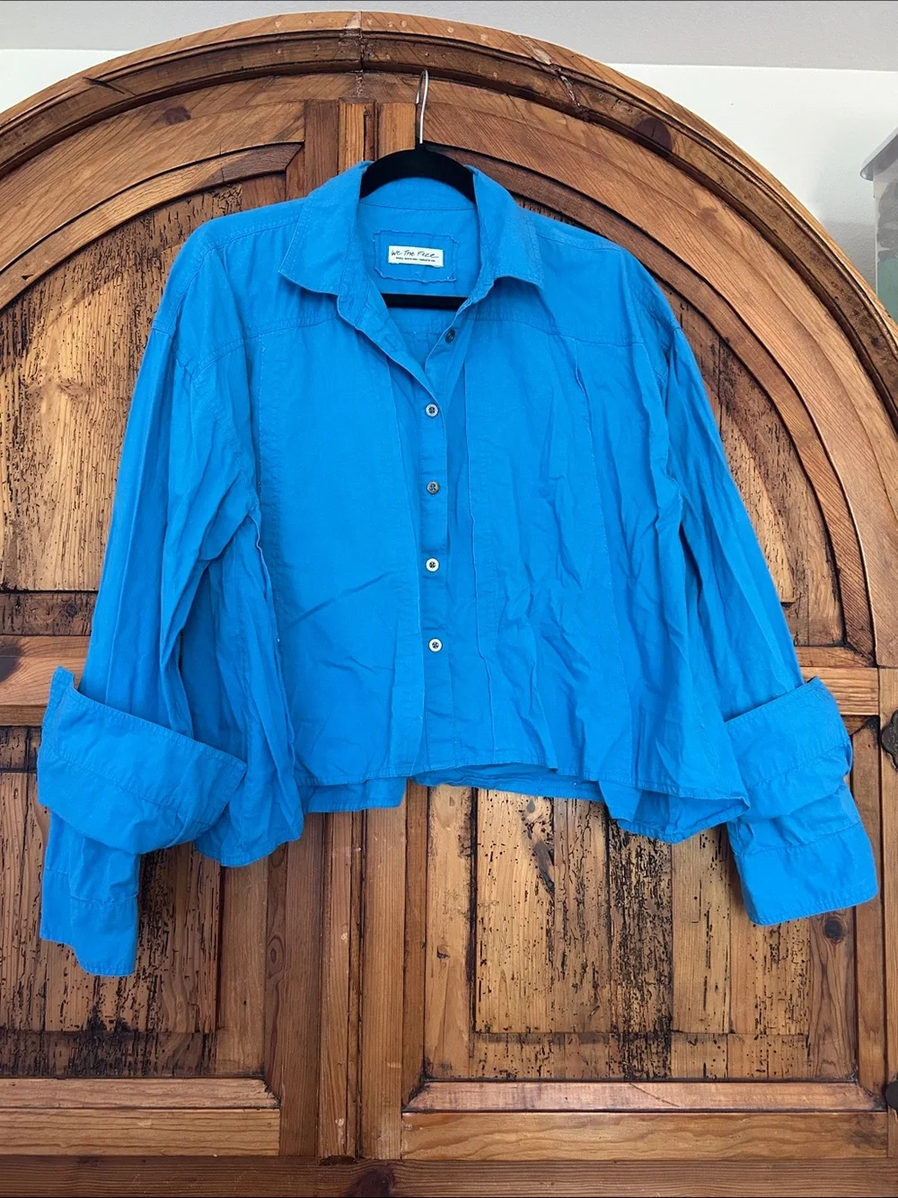 Free People Remade Poplin Shirt Button Down Double Cuff Collared Blue